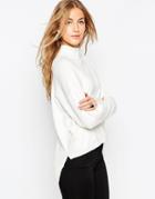 Asos High Neck Sweater With Extreme Stepped Hem And Side Splits - White