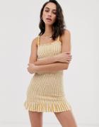Bershka Frill Detail Shirred Dress In Yellow - Yellow