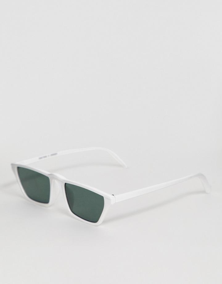 Monki Small Flat Brow Sunglasses In White - White