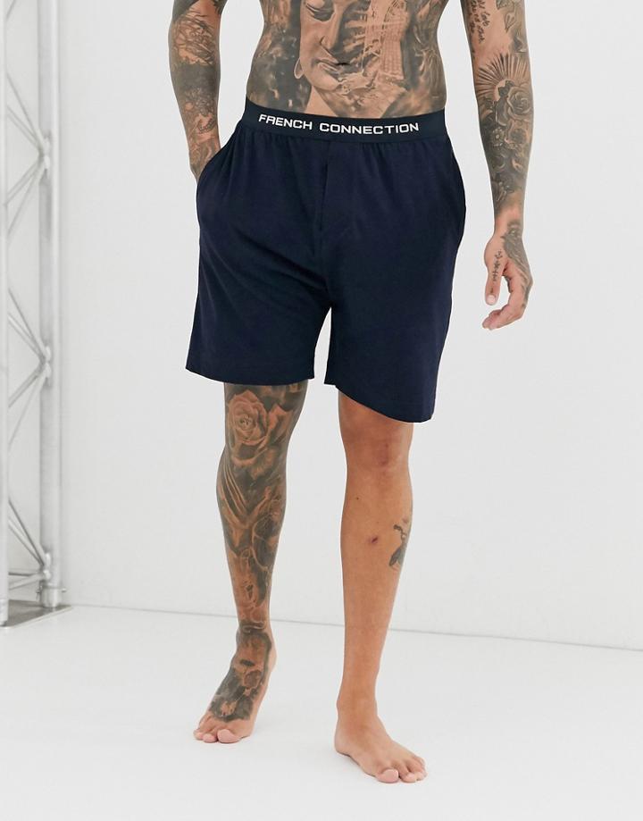 French Connection Logo Waistband Jersey Shorts-blue