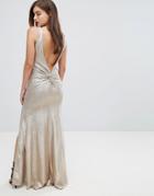 Tfnc Highneck Metallic Maxi Dress With Back Knot-gold