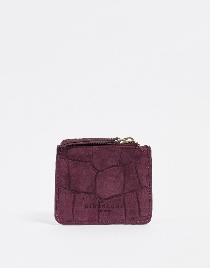 Urbancode Embossed Leather Zip-top Card Holder In Dark Berry-red