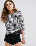 New Look Gingham Ruffle Blouse - White