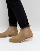 Asos Chelsea Boots In Stone Suede With Natural Sole - Stone