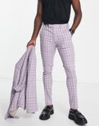 Asos Design Skinny Suit Pants In Light Lilac Check-purple