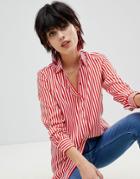 Pieces Striped Oversized Shirt - Red