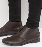 Asos Design Wide Fit Chukka Boots In Brown Faux Leather - Brown