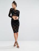 Missguided Flocked Grid Pattern Skirt - Black