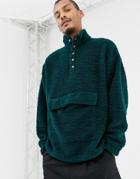 Asos Design Oversized Sweatshirt With Popper Neck In Borg Green - Green