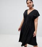 Asos Design Curve Fit And Flare Midi Dress With Contrast Stitching - Black