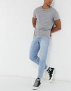 Asos Design Classic Rigid Jeans In Light Blue Wash With Raw Hem-blues