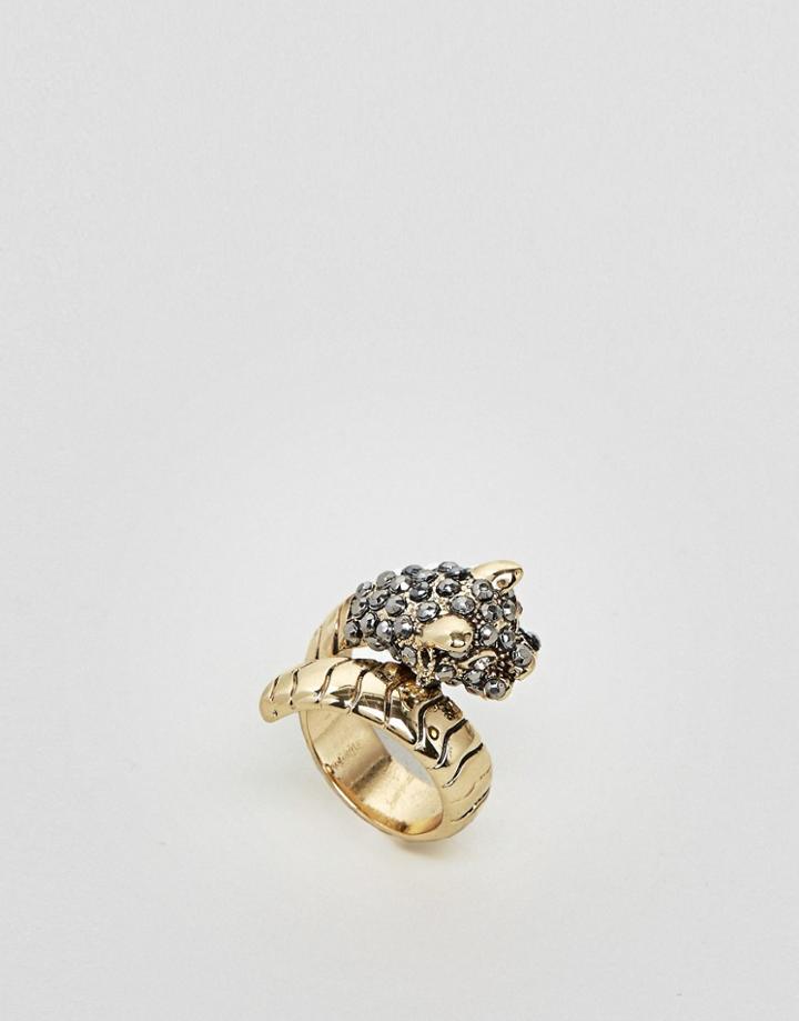 Monki Jewel Encrusted Snake Ring - Gold