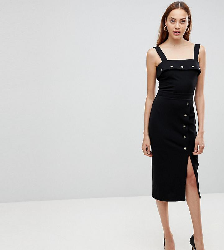 Asos Tall Midi Dress With Button Details - Black