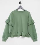Influence Plus Ruffle Hem Sweater In Soft Khaki - Part Of A Set-green