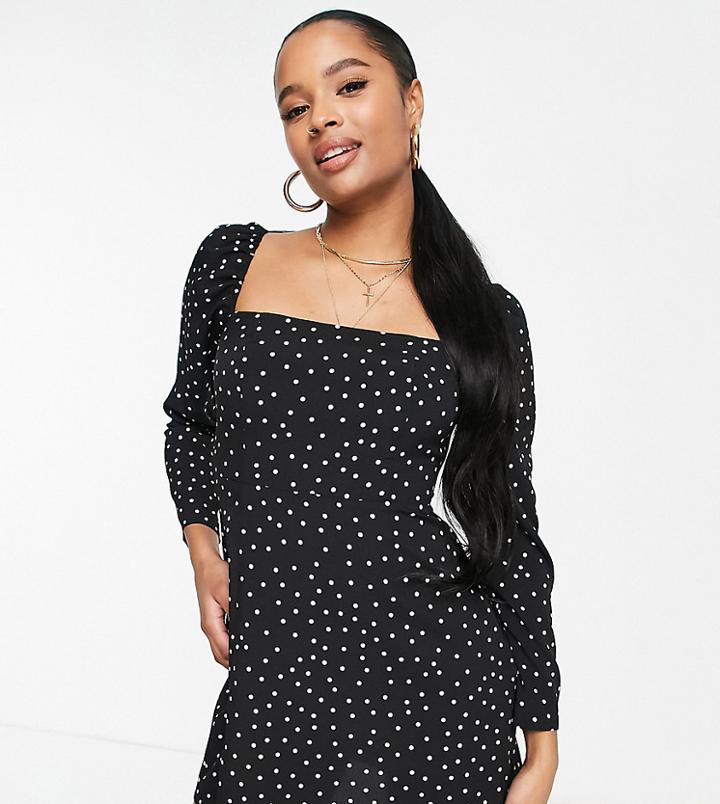 Asos Design Petite Square Neck Mini Skater Dress In Mono Spot-multi