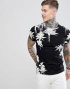 Religion Muscle Fit T-shirt With Palm Print - Black