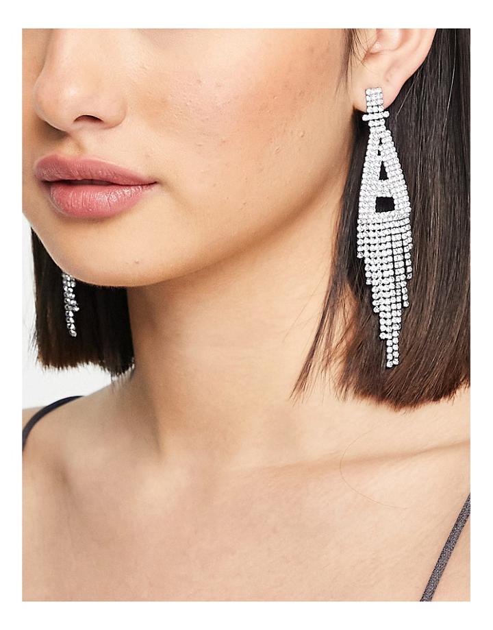 True Decadence A Initial Rhinestone Drop Earrings In Silver