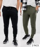 Asos Design Skinny Sweatpants 2 Pack Khaki/black - Multi