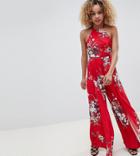 Sisters Of The Tribe Petite High Neck Jumpsuit With Split Legs - Red