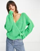 Asos Design Wrap Sweater In Textured Stitch In Green