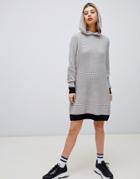 Noisy May Slogan Knitted Hoodie Dress - Gray