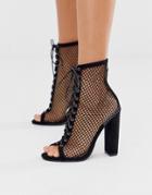 Public Desire Game On Fishnet Block Heeled Lace Up Heeled Sandals