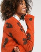 Liquorish Oversized Sweater In Orange Leopard Print
