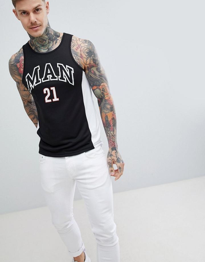 Boohooman Tank With Man Print In Black - Black