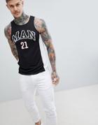 Boohooman Tank With Man Print In Black - Black