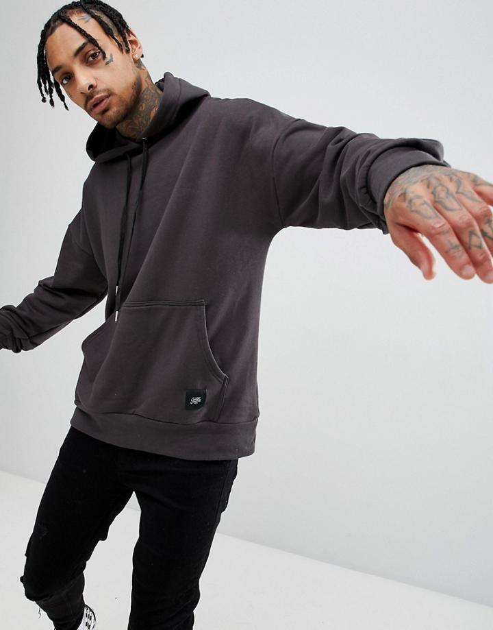 Sixth June Hoodie With Dropped Shoulder In Washed Black - Black
