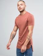 Asos Super Longline Muscle T-shirt With Curved Step Hem In Red - Red