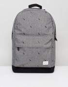 Spiral Backpack Crosshatch With Bird Print - Gray