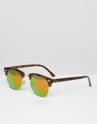 Jack & Jones Retro Sunglasses In Tortoiseshell With Reflective Lens - Brown