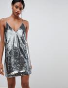 Asos Design All Over Sequin Mini Cami Dress - Gray