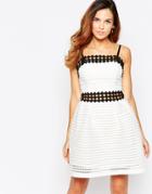 Lipsy Cutwork Lace Dress With Contrast Waistband - White