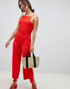 Warehouse Square Neck Culotte Jumpsuit - Red