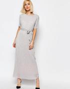 Selected Nune Maxi Dress In Metallic Crinkle - Shadow Gray