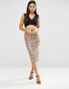 Asos Scuba Pencil Skirt In Leopard Print - Multi