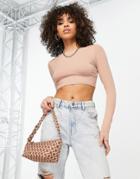 Asos Design Super Crop Top With Thumbhole And Bust Seam Detail In Mink-neutral