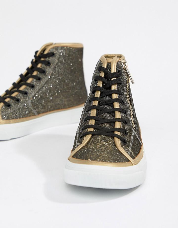 Emporio Armani Glitter High Top Sneakers - Gold