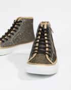 Emporio Armani Glitter High Top Sneakers - Gold