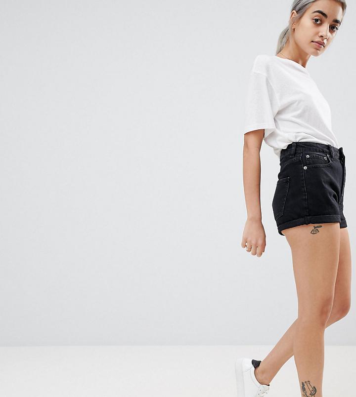 Asos Design Petite Mom Short In Washed Black - Black