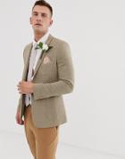 Asos Design Wedding Skinny Blazer In Beige Wool Mix - Beige