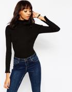 Asos Ribbed Sweater With Roll Neck And Split Cuff Detail - Black