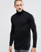 Weekday Connor Roll Neck Sweater Merino Knit In Black - Black
