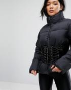 Asos Puffer Jacket With Vinyl Corset - Black