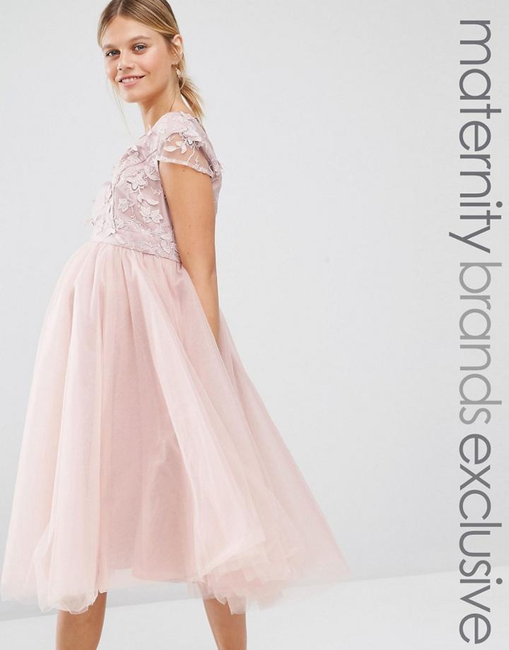 Chi Chi London Maternity Applique Bodice Dress With Tulle Skirt - Pink