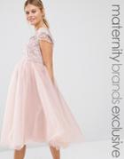 Chi Chi London Maternity Applique Bodice Dress With Tulle Skirt - Pink