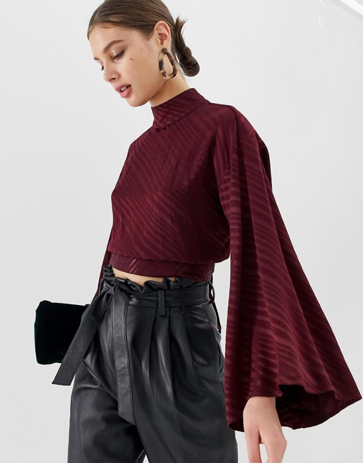 Asos White Jacquard Open Back Top With Wide Sleeves - Red