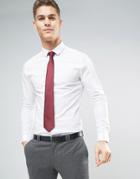 Asos Skinny Shirt In White With Burgundy Tie Save - White
